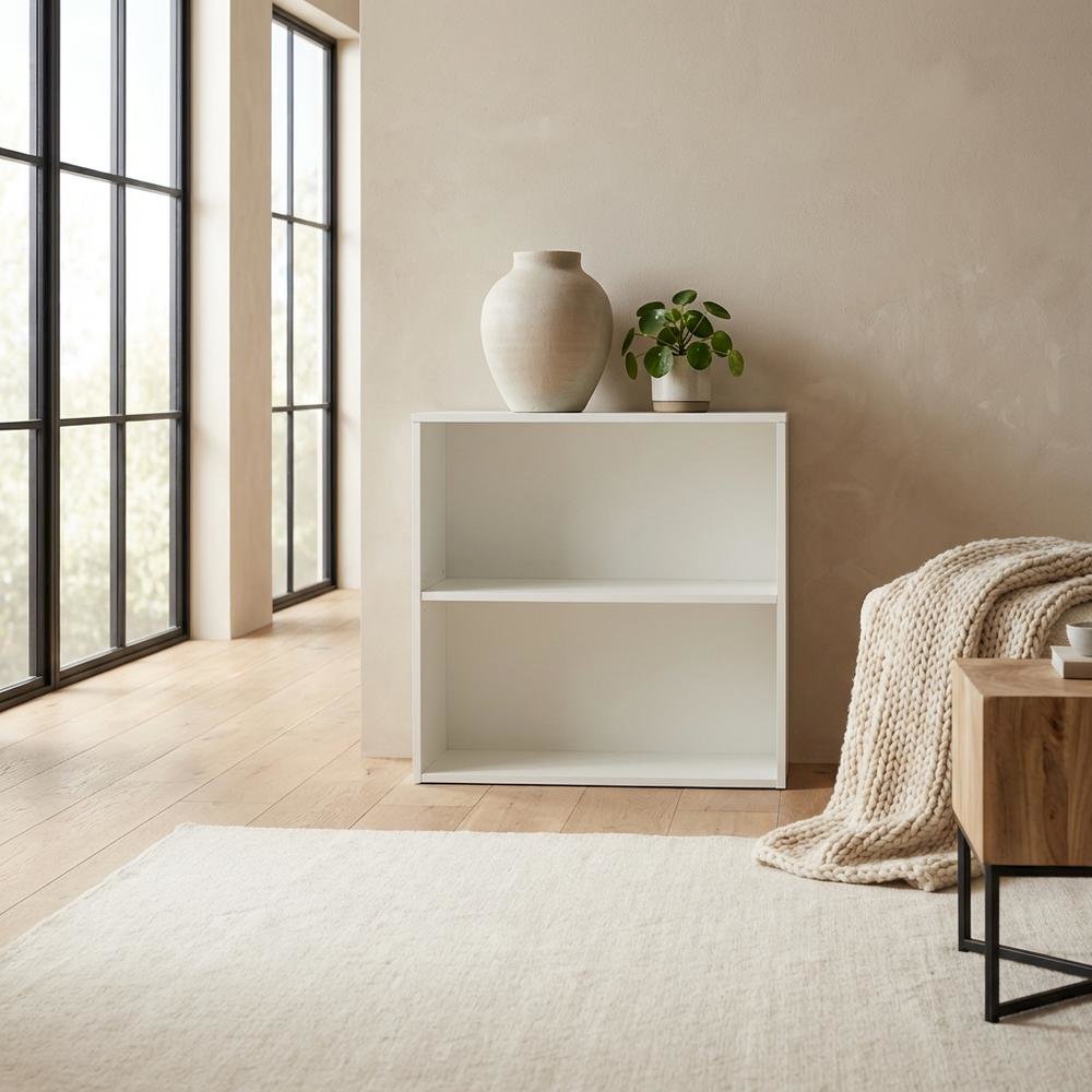 White 2-Shelf Bookcase with Laminate and Metal Construction for Home Storage