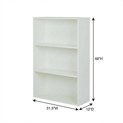 White 3-Shelf Bookcase with Laminate and Metal Construction for Home Storage