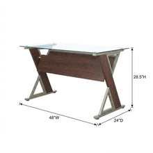 Stylish Cherry Office Desk With Glass And Iron Details For Workspaces