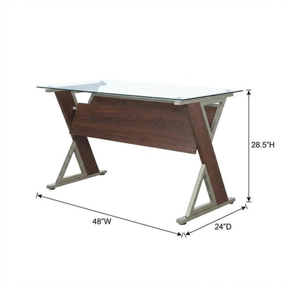 Stylish Cherry Office Desk With Glass And Iron Details For Workspaces
