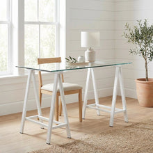 White Glass Top Office Desk With Iron Frame For Modern Workspace
