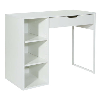 White Finish 40-Inch Office Desk With Steel Frame And Ample Workspace