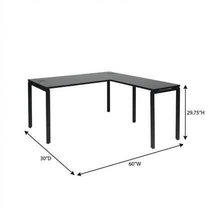 Black L-Shape Computer Workstation with Steel and Particle Board Components