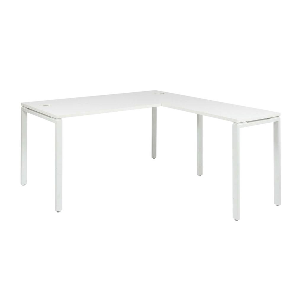 White L-Shape Workstation with Steel Frame and Particle Board Surface