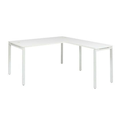 White L-Shape Workstation with Steel Frame and Particle Board Surface