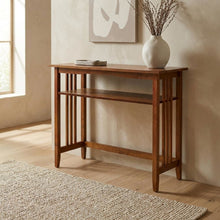 Wooden Foyer Console Table with Warm Finish and Sleek Design