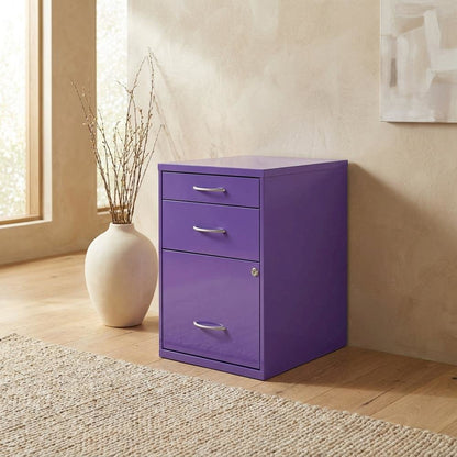 Purple Metal 22-Inch Pencil Box File Cabinet Compact Desk-Side
