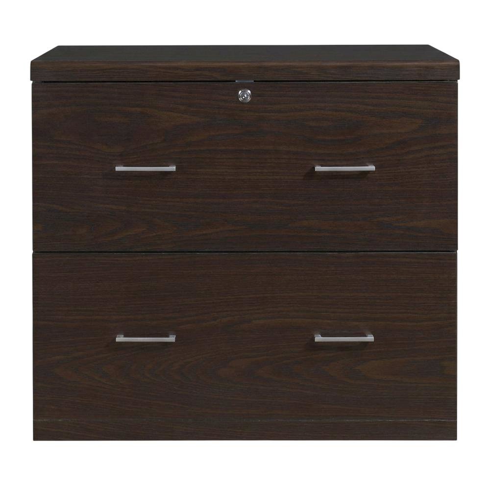 Brown Engineered Wood Wide Two-Drawer Lateral File Cabinet Office