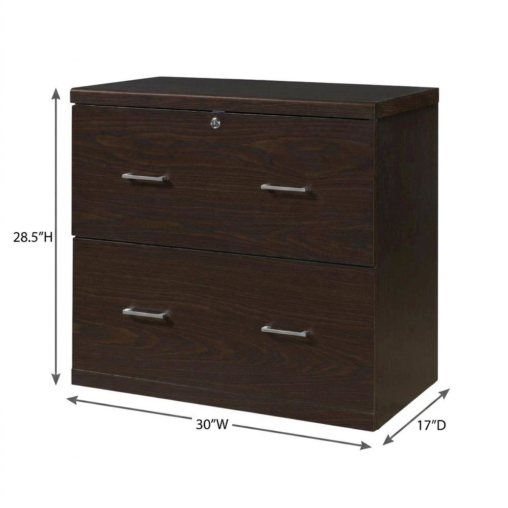 Brown Engineered Wood Wide Two-Drawer Lateral File Cabinet Office