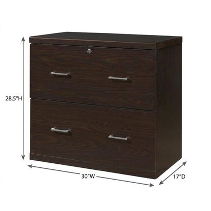 Brown Engineered Wood Wide Two-Drawer Lateral File Cabinet Office