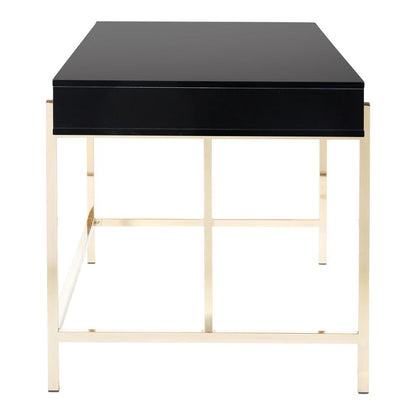 Broadway Desk with Black Gloss Finish and Gold Frame, BWY65-BLK