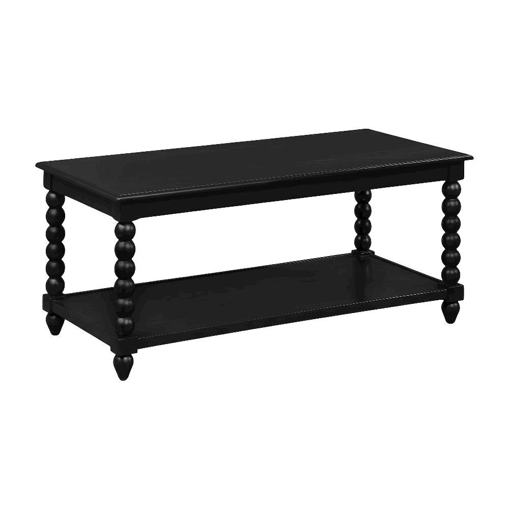 Black Coffee Table with MDF and Rubberwood Frame, Durable 35 lb Capacity