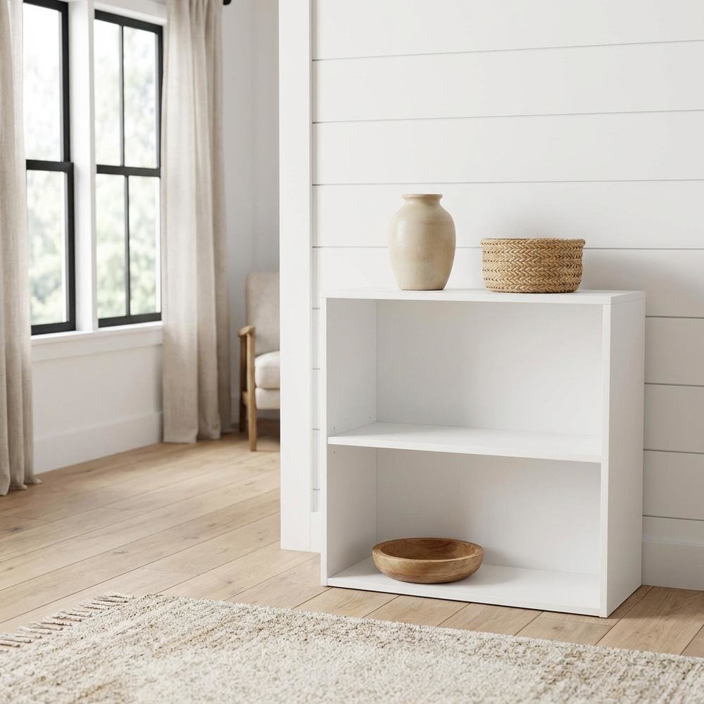 White 2-Shelf Bookcase with Laminate and Metal Construction for Home Storage