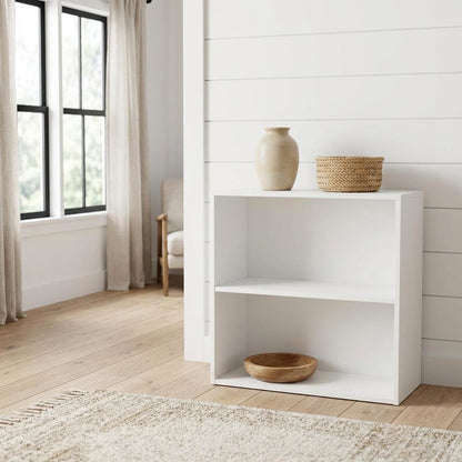 White 2-Shelf Bookcase with Laminate and Metal Construction for Home Storage