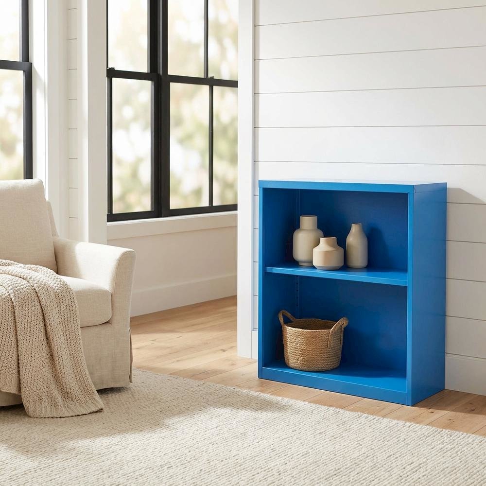 Blue Metal Bookcase with Steel Frame for Residential Use