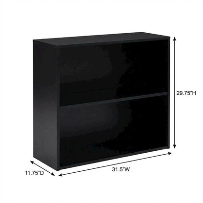Black 2-Shelf Bookcase with Metal Frame and Laminate Shelves