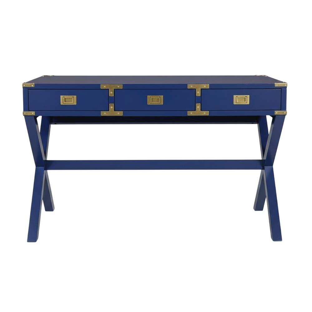 Lapis Blue Office Desk With Power Outlets And Modern Design