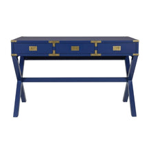 Lapis Blue Office Desk With Power Outlets And Modern Design
