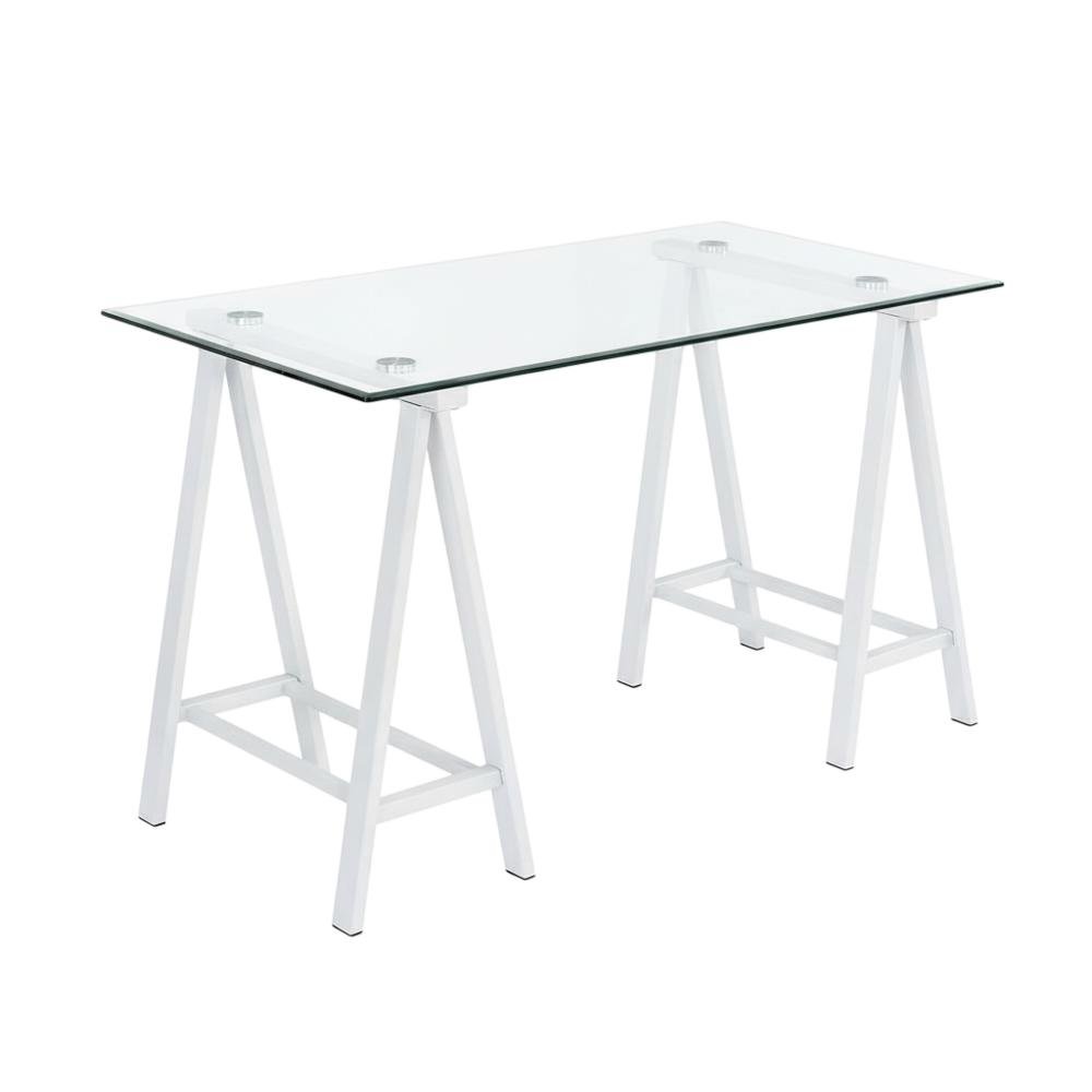 White Glass Top Office Desk With Iron Frame For Modern Workspace