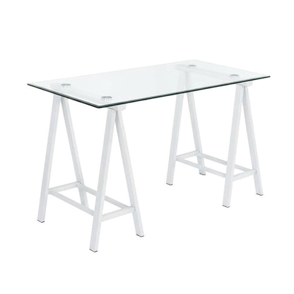 White Glass Top Office Desk With Iron Frame For Modern Workspace