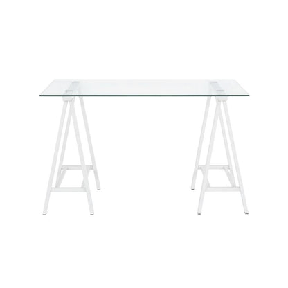 White Glass Top Office Desk With Iron Frame For Modern Workspace