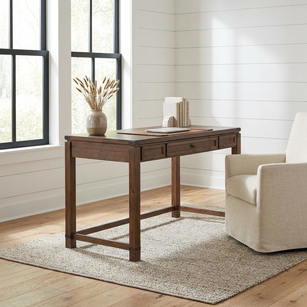 Wooden Lift Desk with Brushed Walnut Finish and Traditional Design