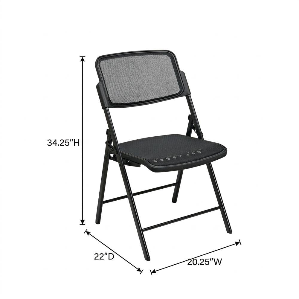 Black Mesh Folding Chair, Breathable Seat and Back, Lightweight Steel Frame