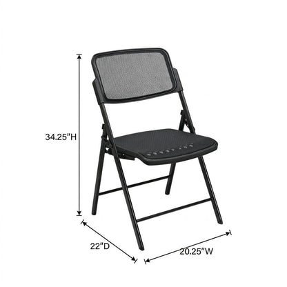 Black Mesh Folding Chair, Breathable Seat and Back, Lightweight Steel Frame