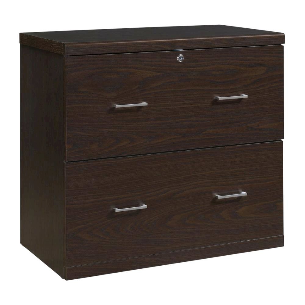 Brown Engineered Wood Wide Two-Drawer Lateral File Cabinet Office
