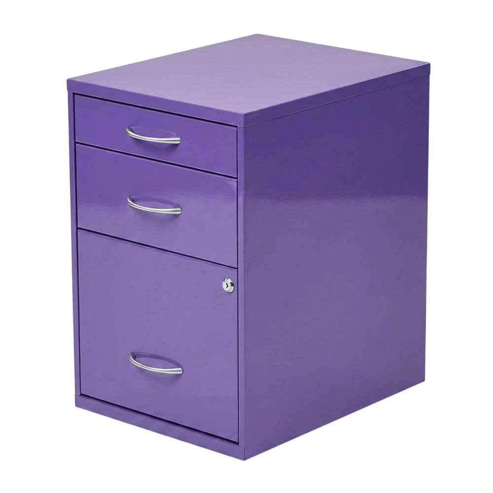 Purple Metal 22-Inch Pencil Box File Cabinet Compact Desk-Side