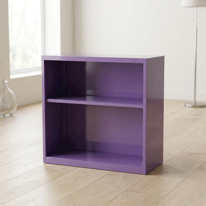 Purple metal bookcase with steel construction and lightweight design
