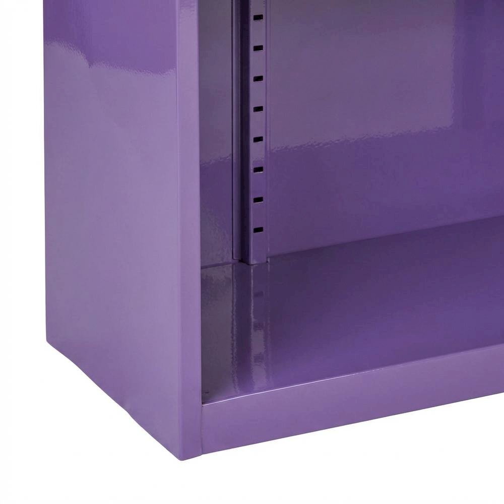 Purple metal bookcase with steel construction and lightweight design
