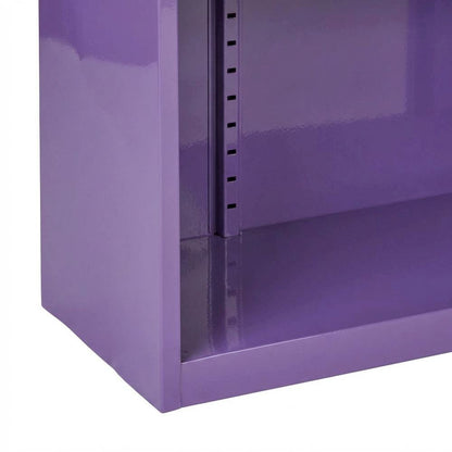 Purple metal bookcase with steel construction and lightweight design