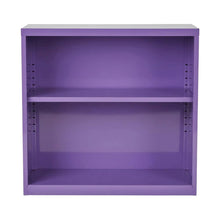 Purple metal bookcase with steel construction and lightweight design