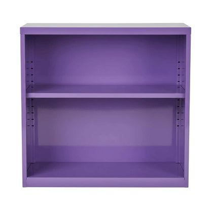 Purple metal bookcase with steel construction and lightweight design