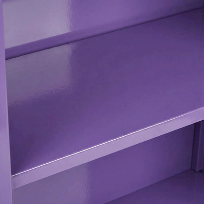 Purple metal bookcase with steel construction and lightweight design
