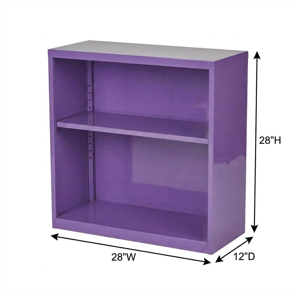 Purple metal bookcase with steel construction and lightweight design