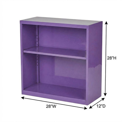 Purple metal bookcase with steel construction and lightweight design