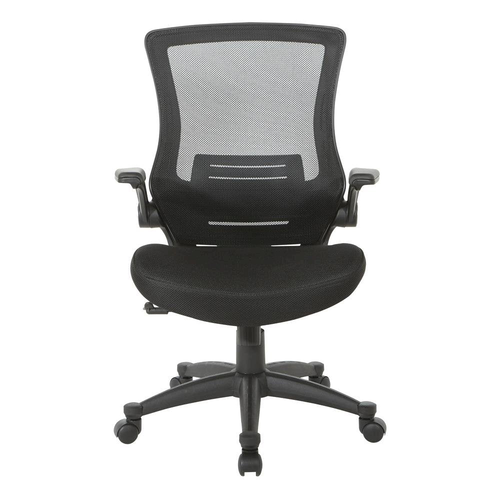 High-Back Office Chair – Black Mesh Desk Chair With Flip-Up Armrests