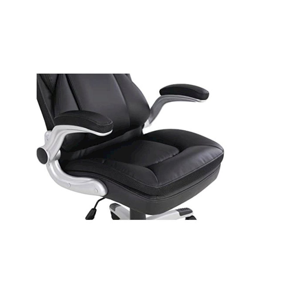 Executive Black Leather Chair – High-Back Work Chair With Silver Base