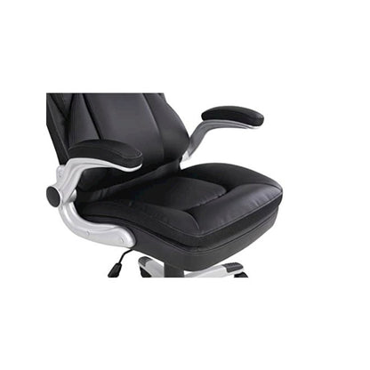 Executive Black Leather Chair – High-Back Work Chair With Silver Base