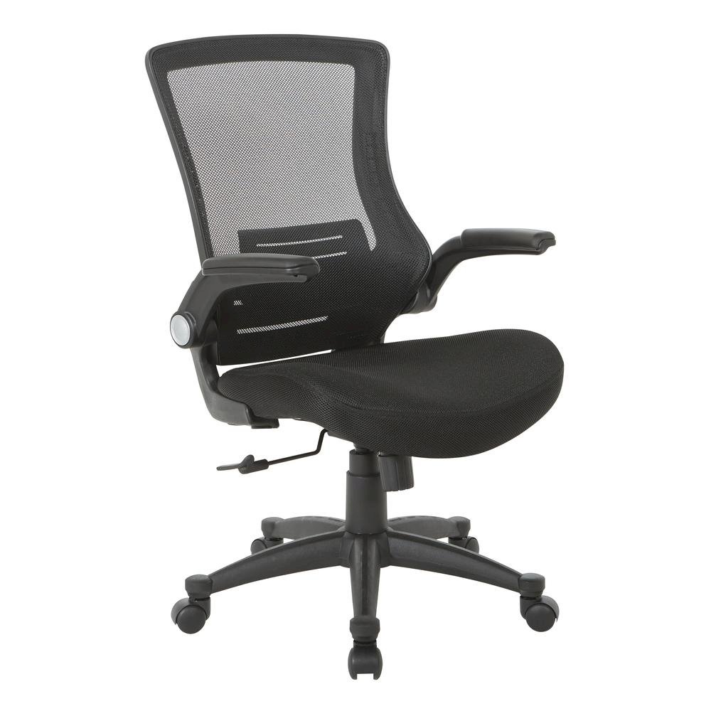 High-Back Office Chair – Black Mesh Desk Chair With Flip-Up Armrests