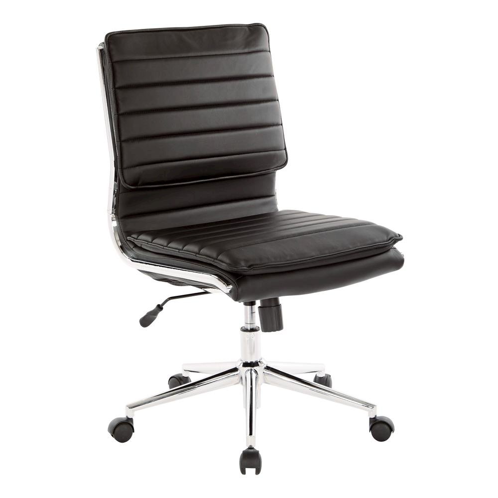 Armless Black Modern Office Chair – Faux Leather Small Desk Seating