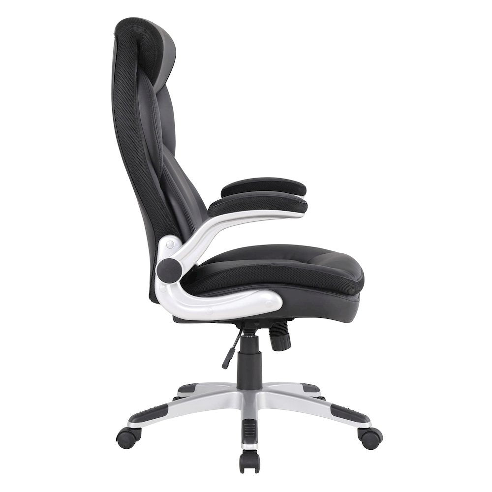 Executive Black Leather Chair – High-Back Work Chair With Silver Base