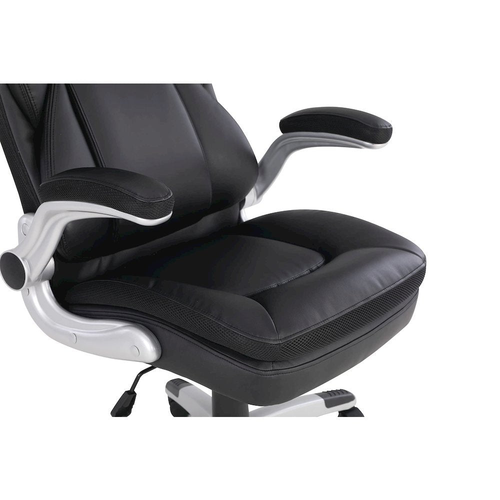 Executive Black Leather Chair – High-Back Work Chair With Silver Base