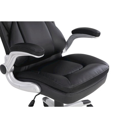 Executive Black Leather Chair – High-Back Work Chair With Silver Base
