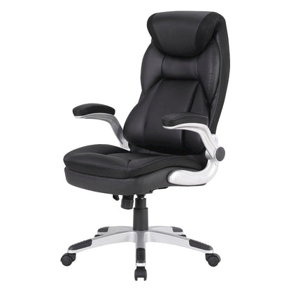 Executive Black Leather Chair – High-Back Work Chair With Silver Base