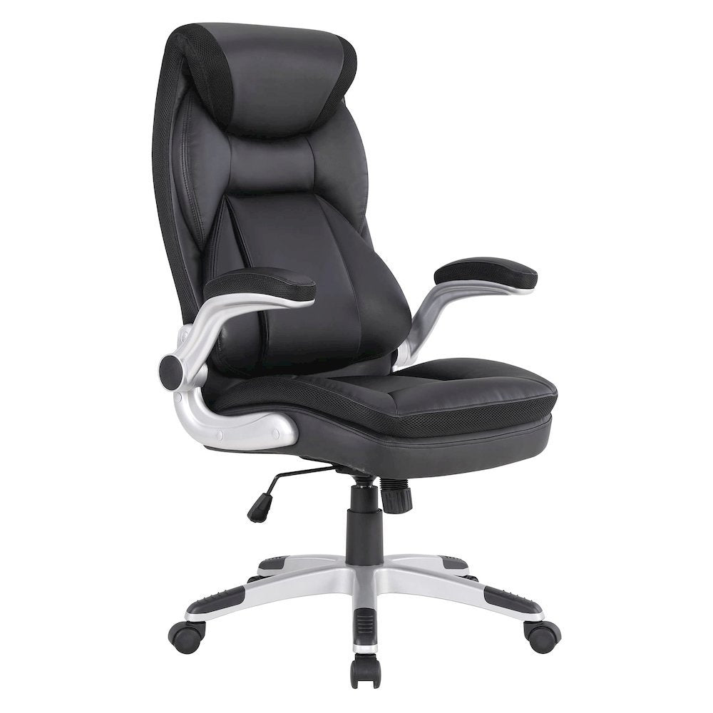 Executive Black Leather Chair – High-Back Work Chair With Silver Base