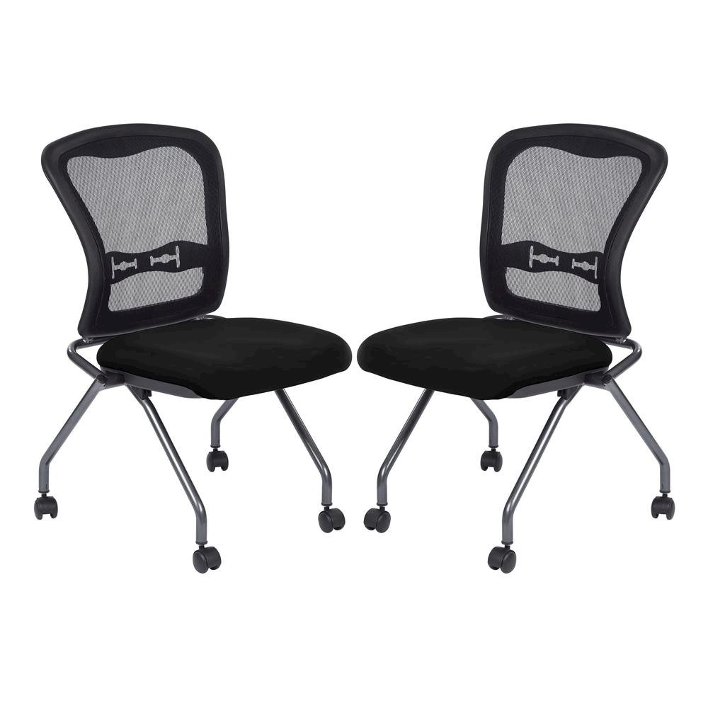 Black Folding Office Chair – Foldable Reception Chair for Conferences, Set of 2