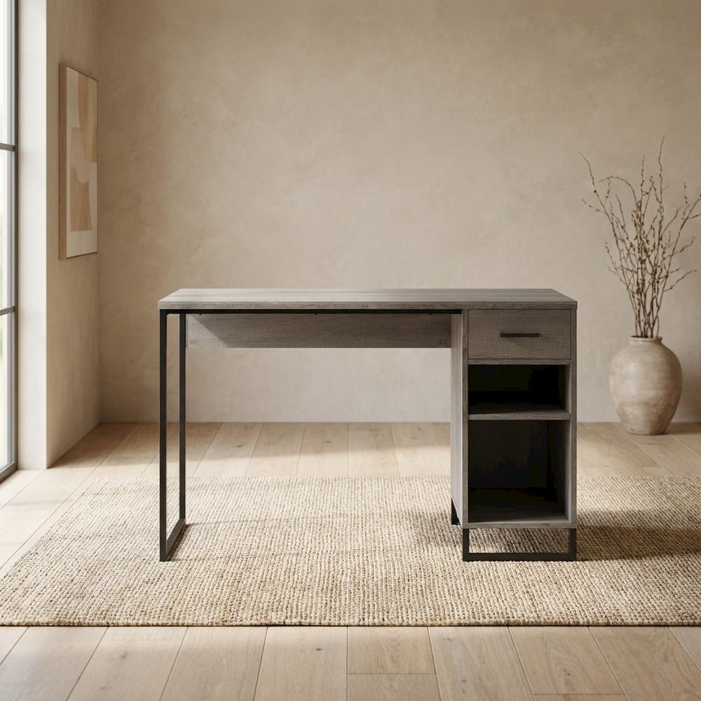 Wooden Desk with Hutch in Natural Finish for Home Office